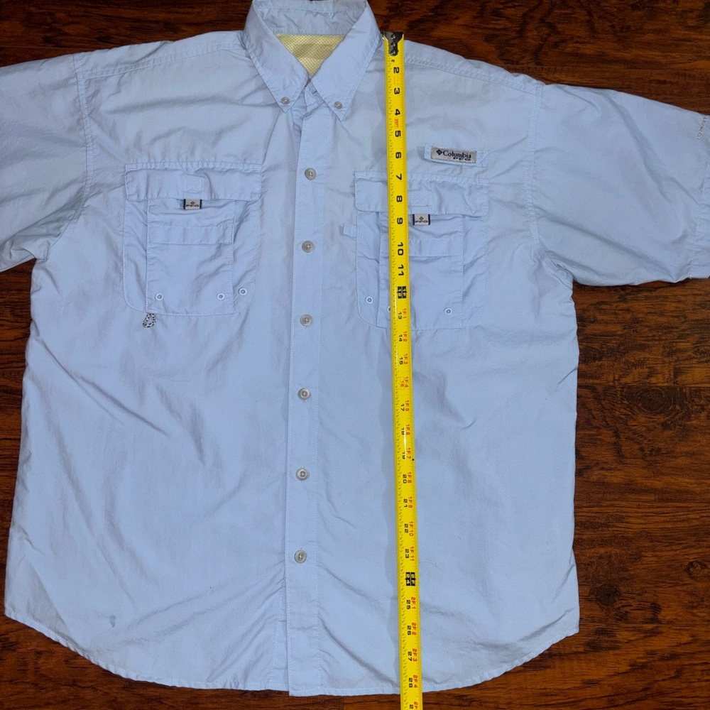 Columbia PFG Bahama II Fishing Shirt Short Sleeve Men’s Button-Down Sky Blue - Picture 3 of 7